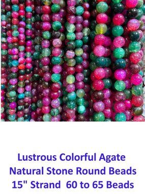 Lustrous Colorful Agate Natural Stone Round Beads  15" Strand  6mm  60-65 Beads